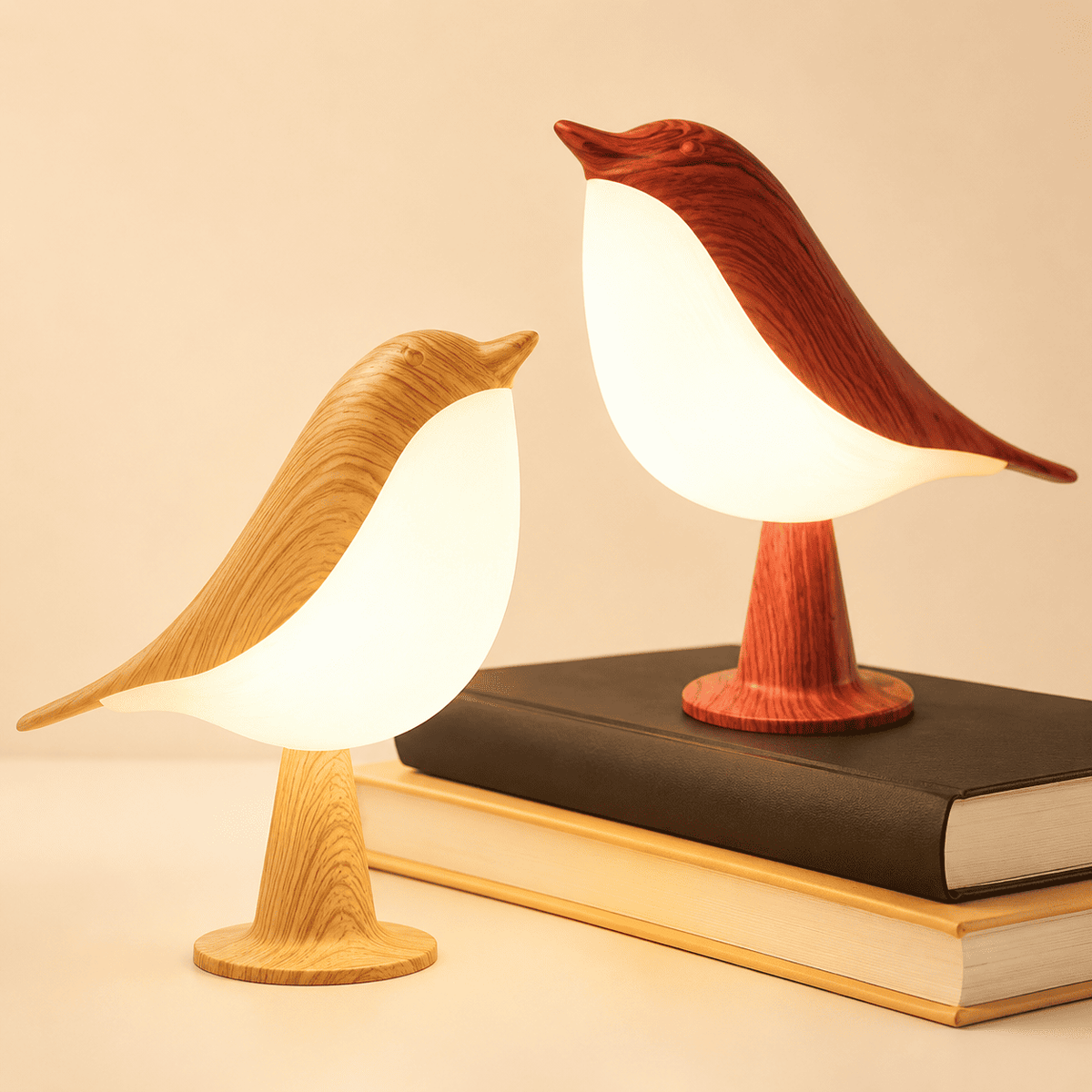 2 modèles de veilleuse oiseau, bois et bordeaux - mylumiz.com