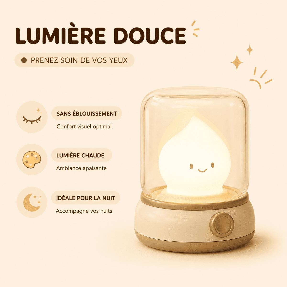 Lampe veilleuse enfant beige lumière chaude et douce - mylumiz.com