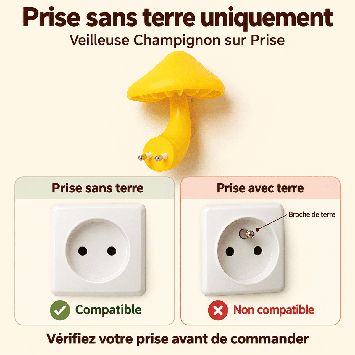 Veilleuse champignon sur prise sans terre 