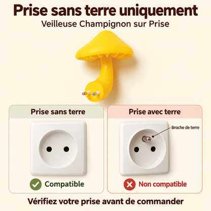Veilleuse champignon sur prise sans terre 