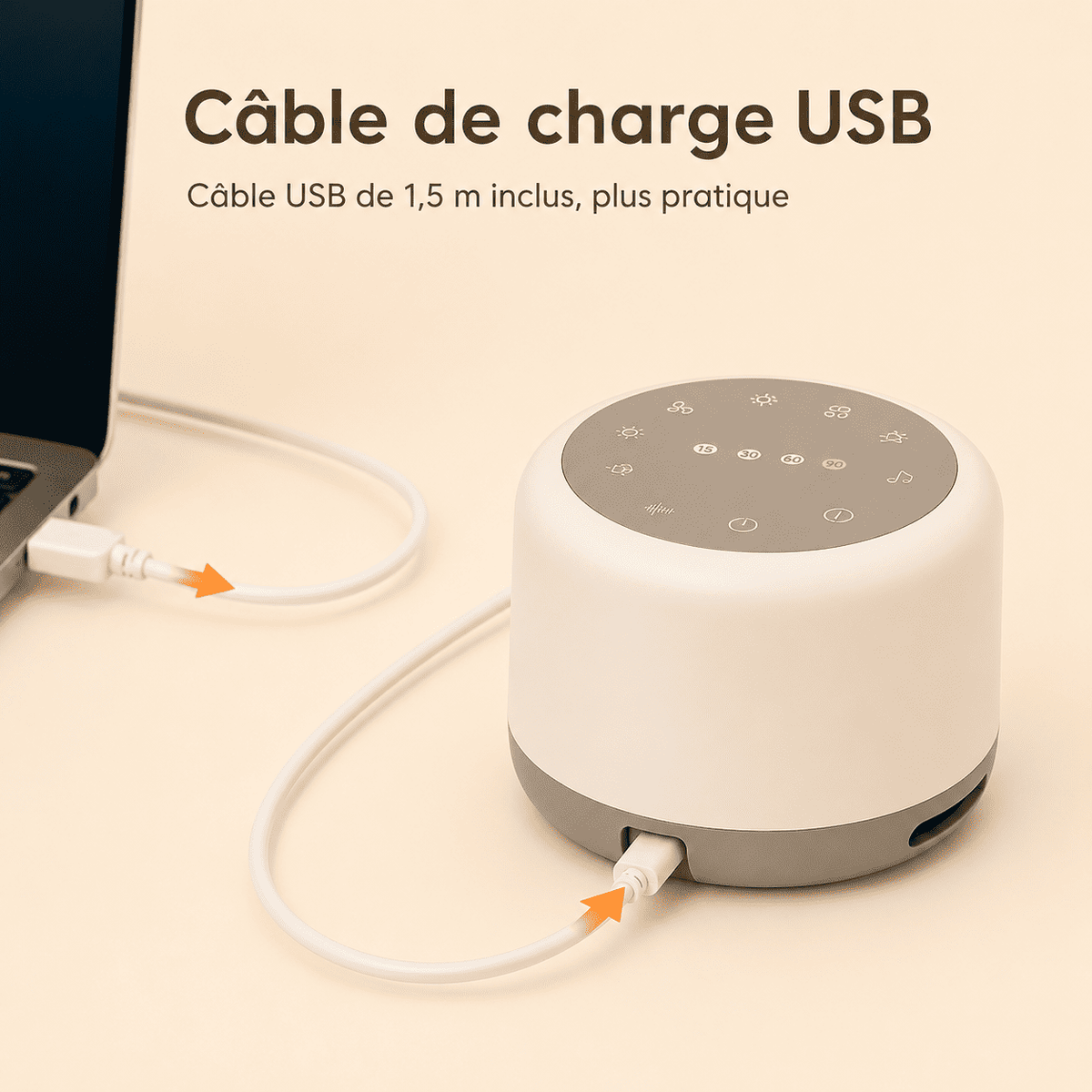 Cable USB pour charger la veilleuse bébé bruit blanc - mylumiz.com