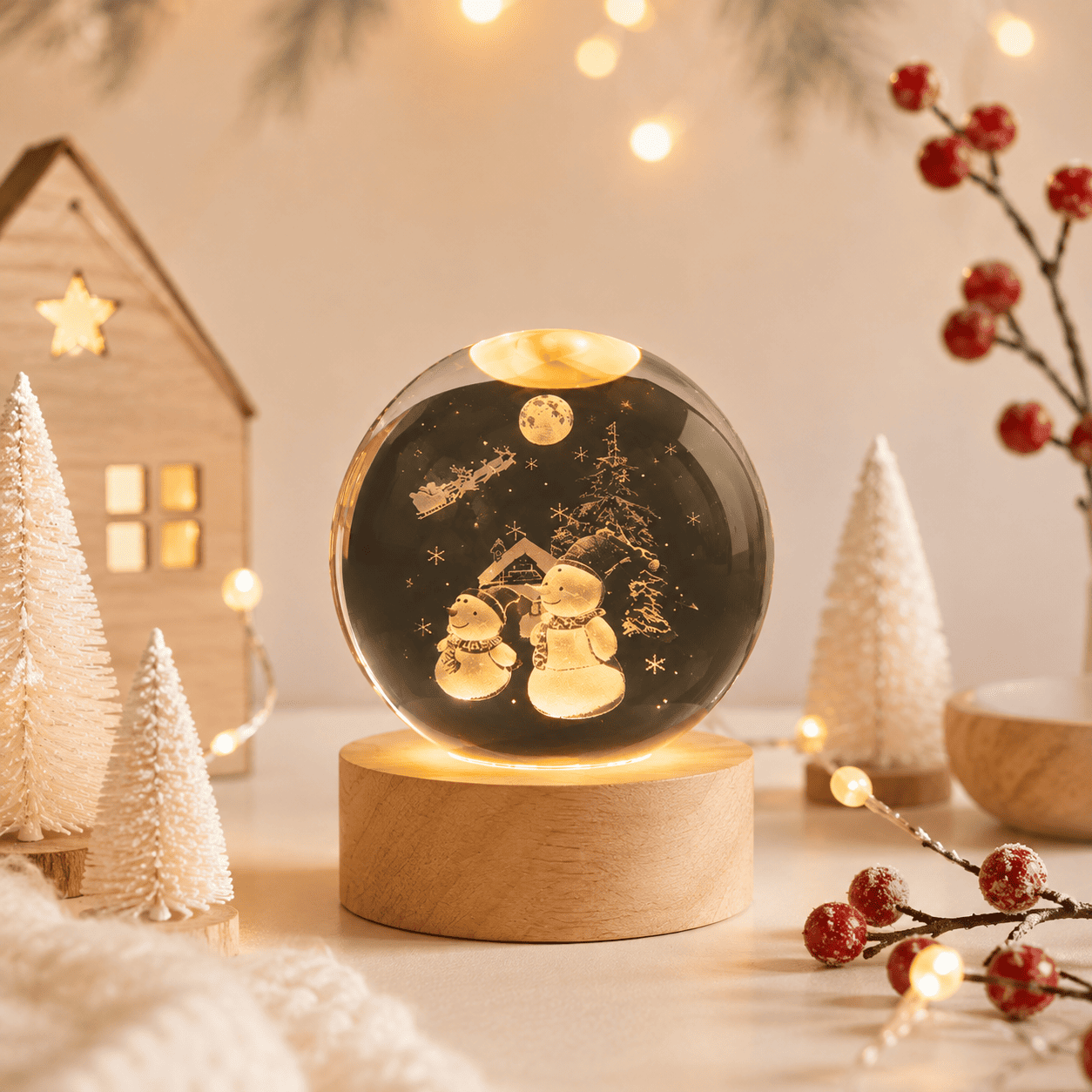Veilleuse boule de Cristal bonhomme de neige 