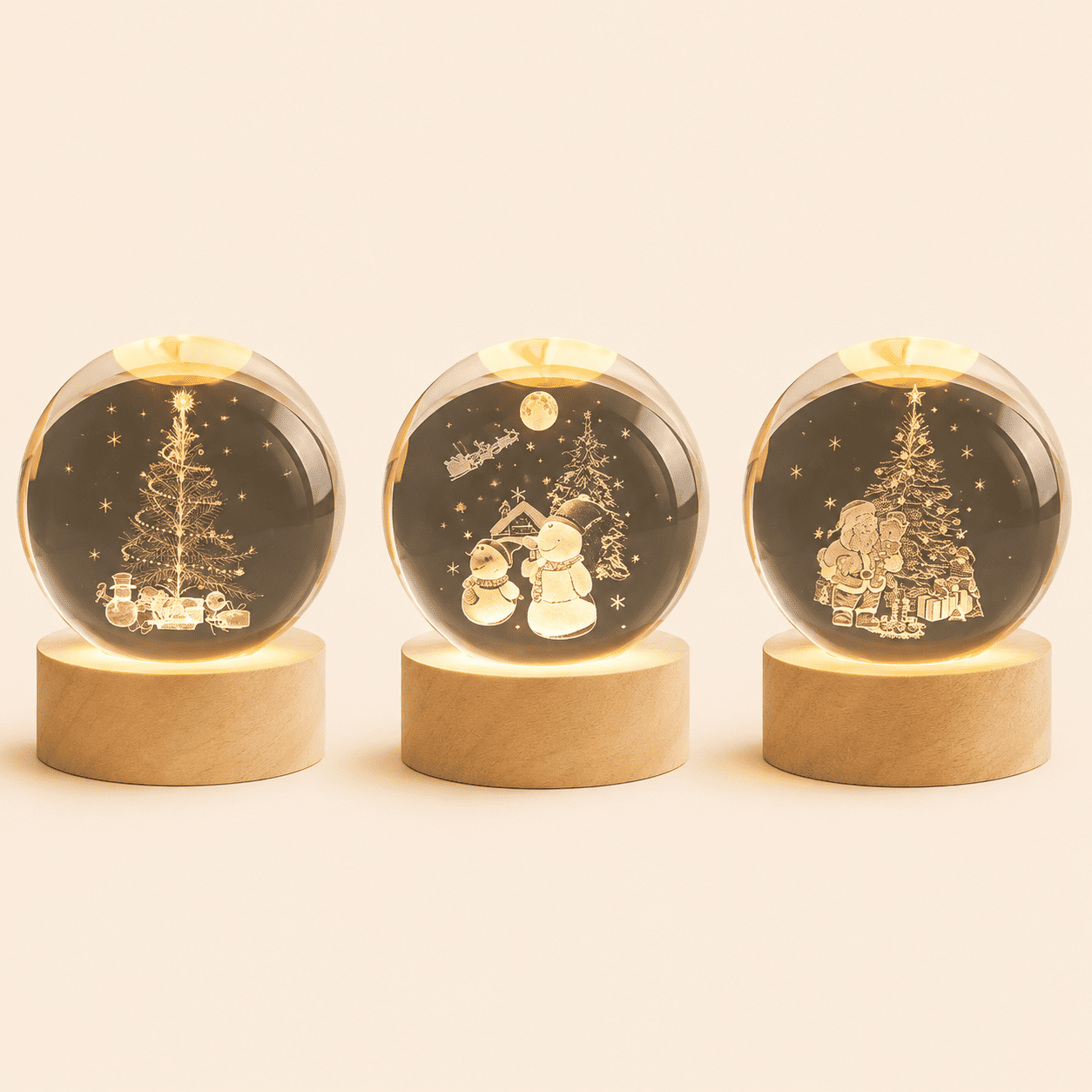 Veilleuse boule de Cristal sur fond beige 