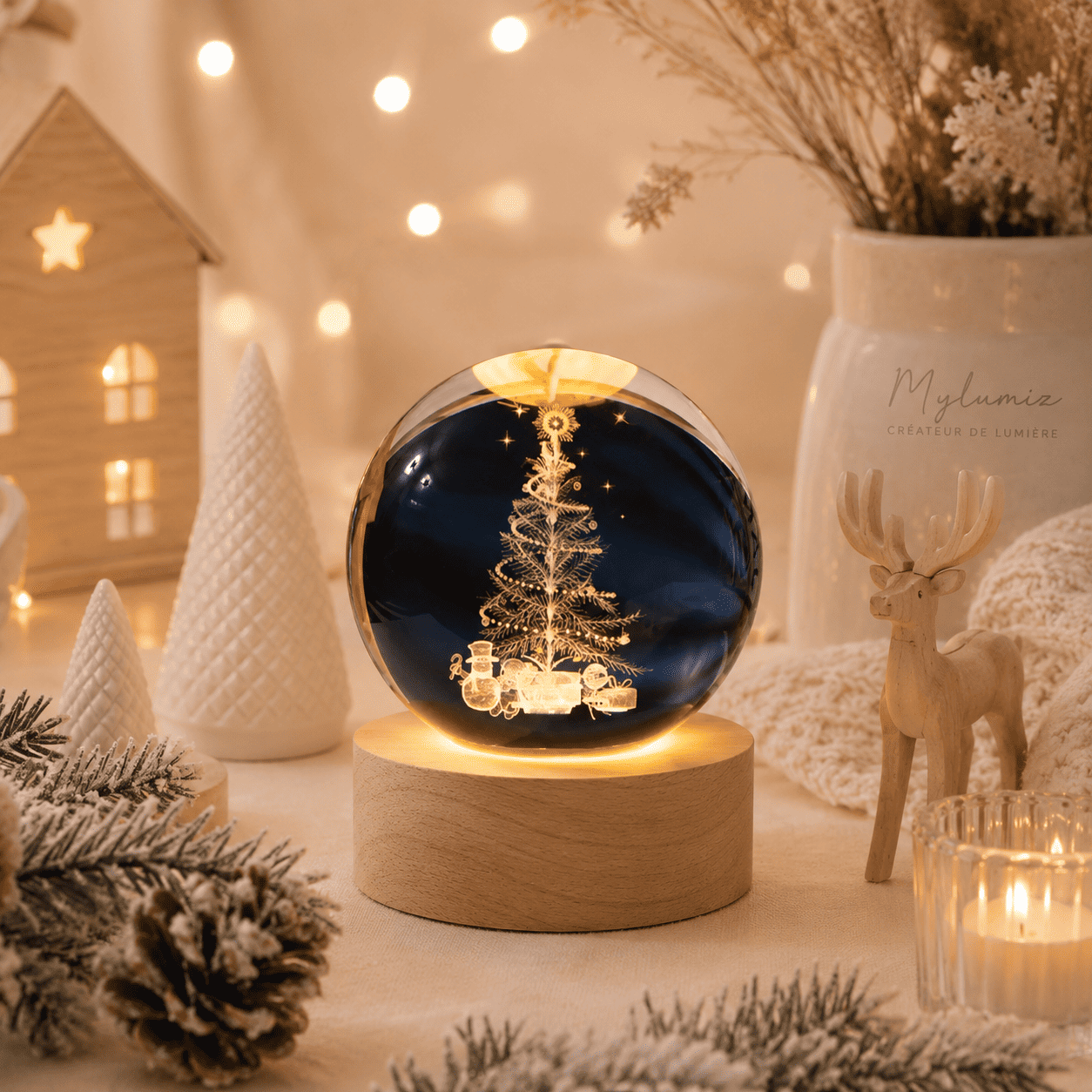 Veilleuse boule de Cristal de noël sapin
