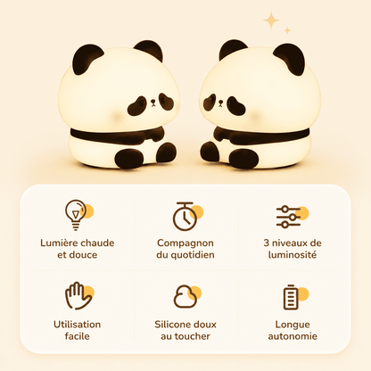 veilleuse enfant panda lumière chaude, silicone doux, tactile et longue autonomie - mylumiz.com