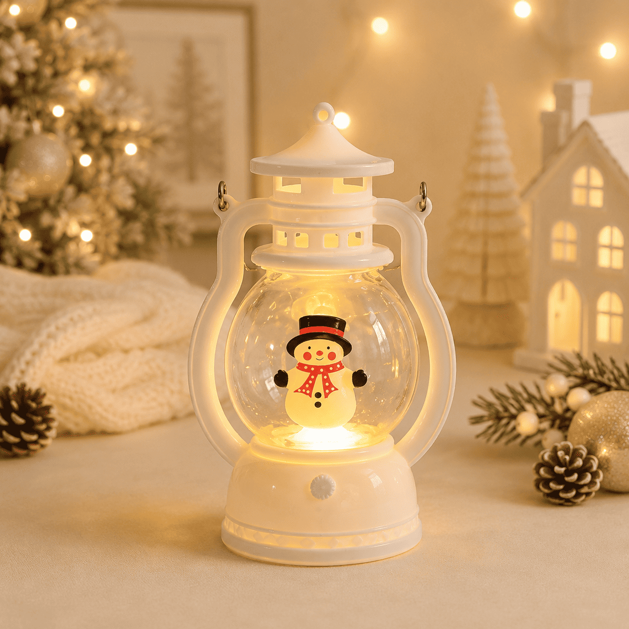 Veilleuse lanterne de noël bonhomme de neige