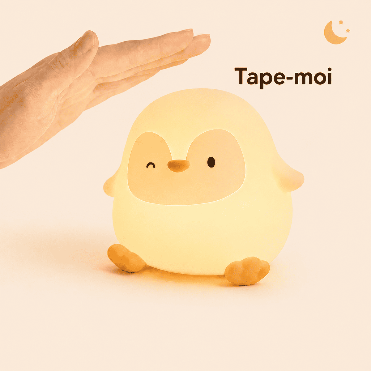 Veilleuse p'tit pingouin sur fond beige tactile 