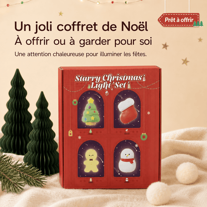 Coffret cadeau contenant quatre veilleuses magnétiques de Noël