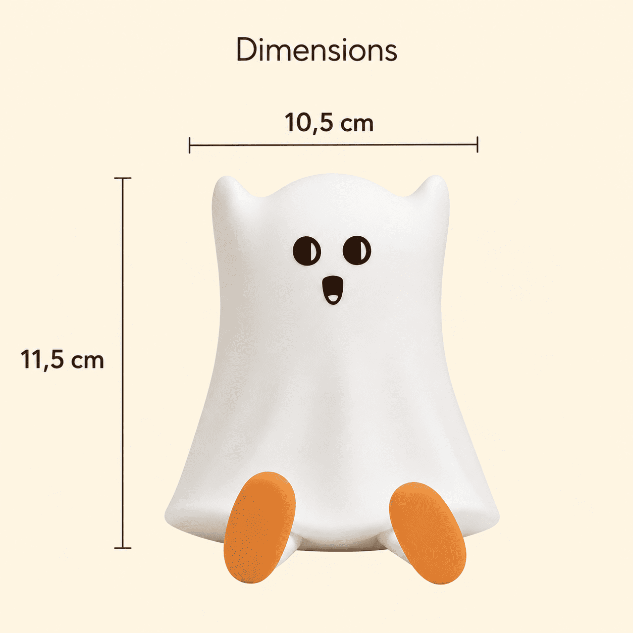 Dimensions de la petite veilleuse fantôme : 10,5 cm sur 11,5 cm