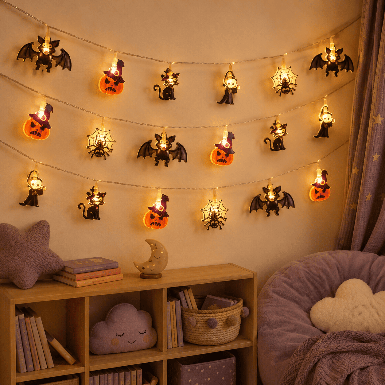 Guirlande Halloween Créatures magiques au-dessus d’un meuble pour enfant