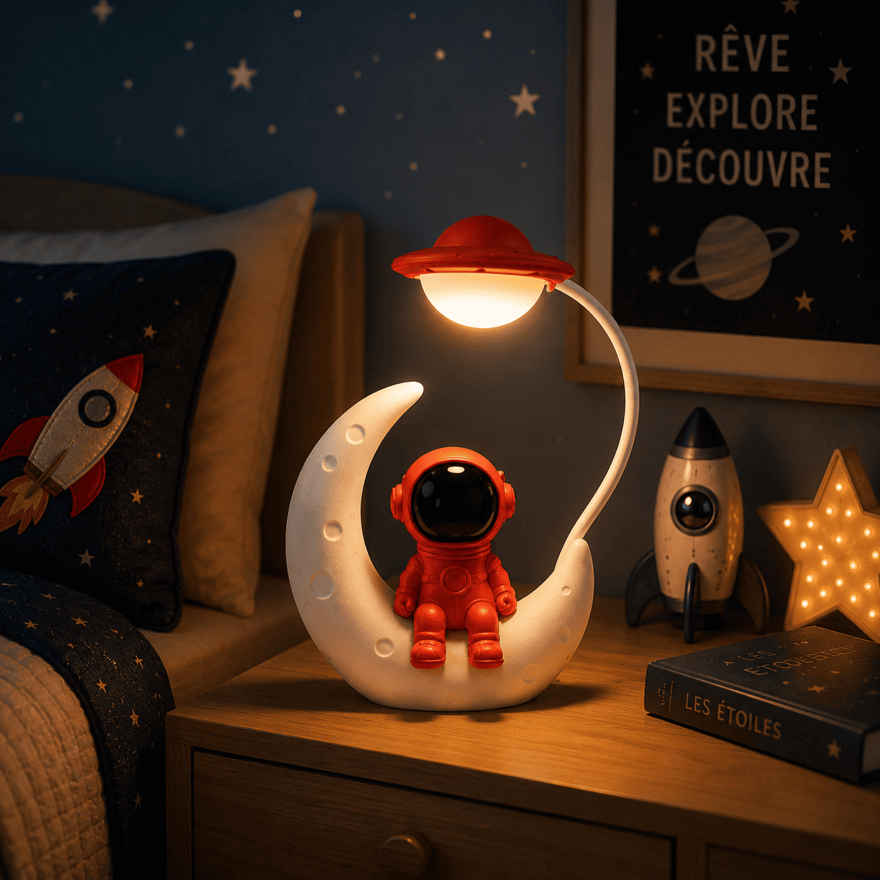 Lampe Veilleuse Astronaute Rouge