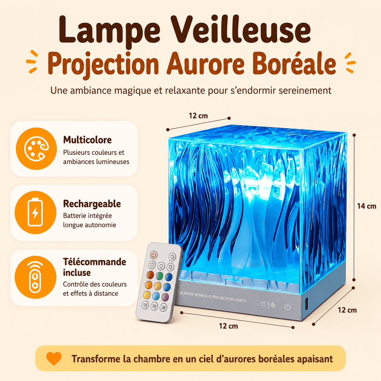 Lampe Veilleuse Projection Aurore Boréale