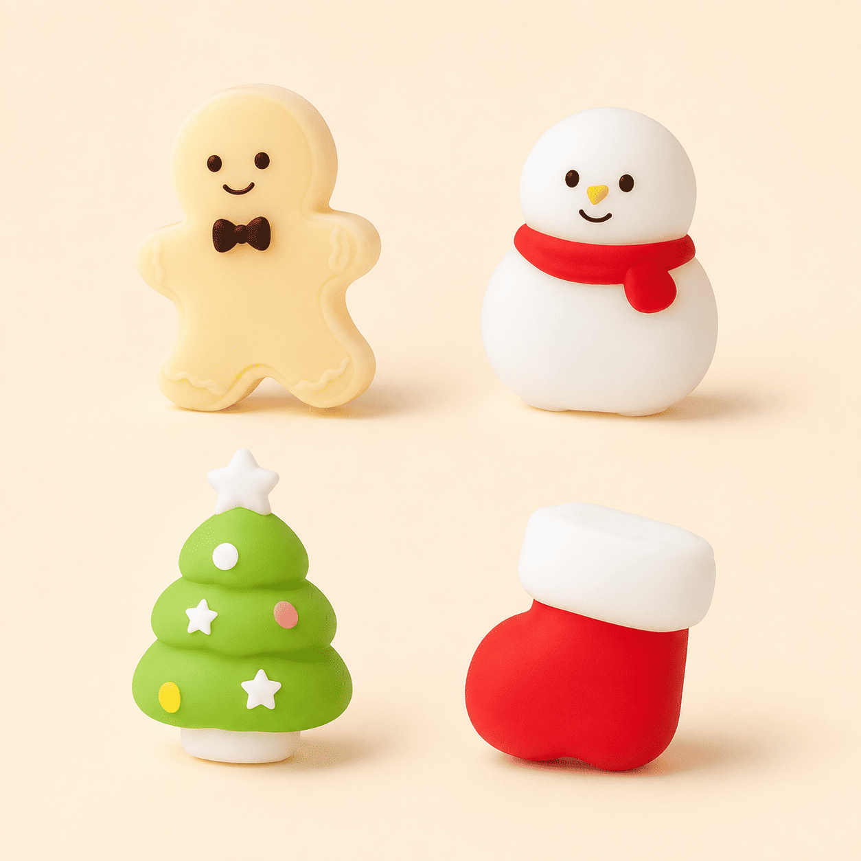 Lot de quatre veilleuses magnétiques de Noël sur fond beige