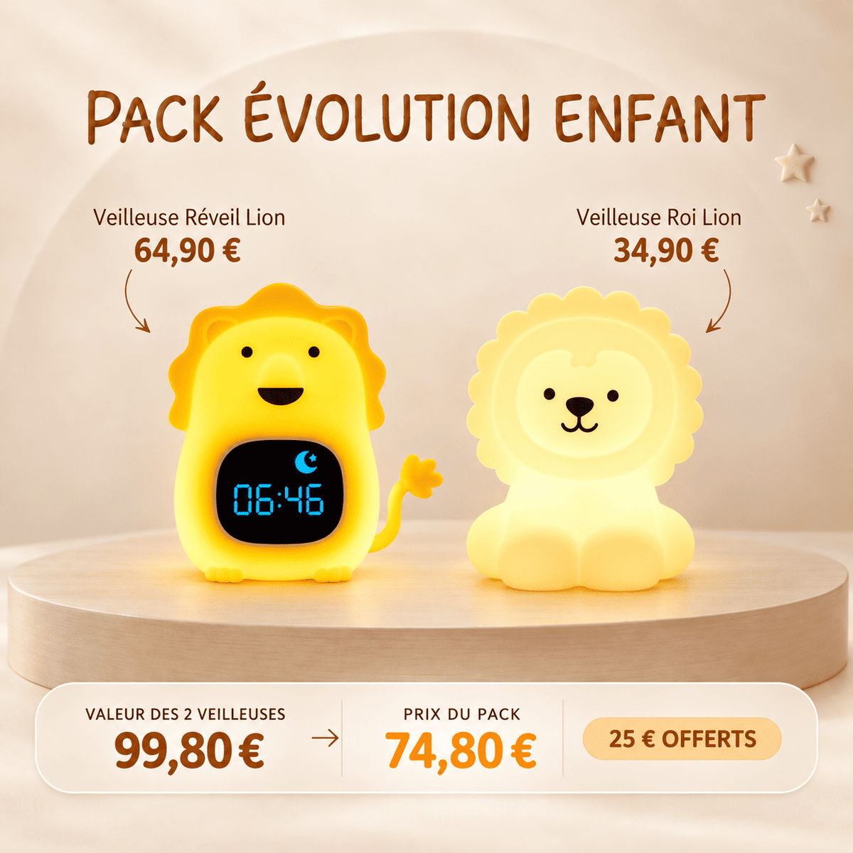 Pack Évolution Enfant MyLumiz avec veilleuse Réveil Lion et veilleuse Roi Lion