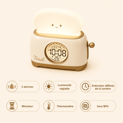 Réveil villeuse toaster minuteur, luminosités réglable - mylumiz.com