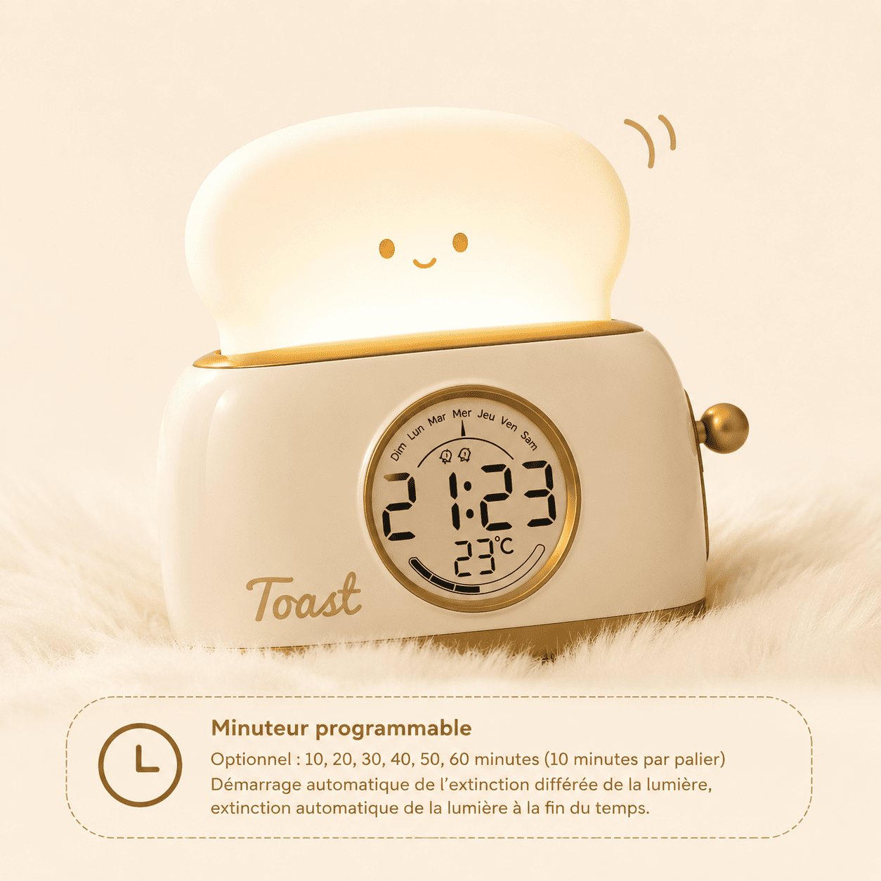 Réveil veilleuse toaster minuterie 10 à 60 minutes - mylumiz.com