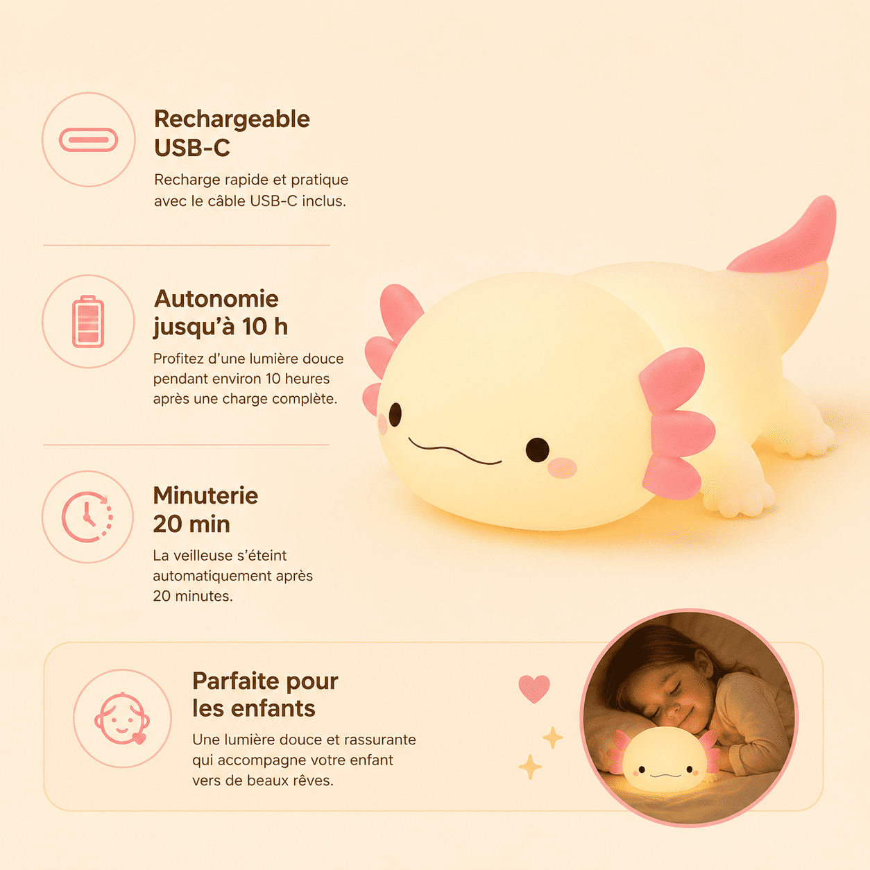 Veilleuse Axolotl