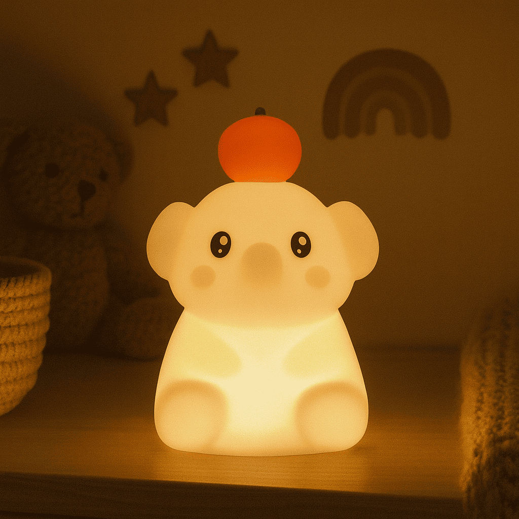 Veilleuse Bébé éléphant allumée dans une chambre