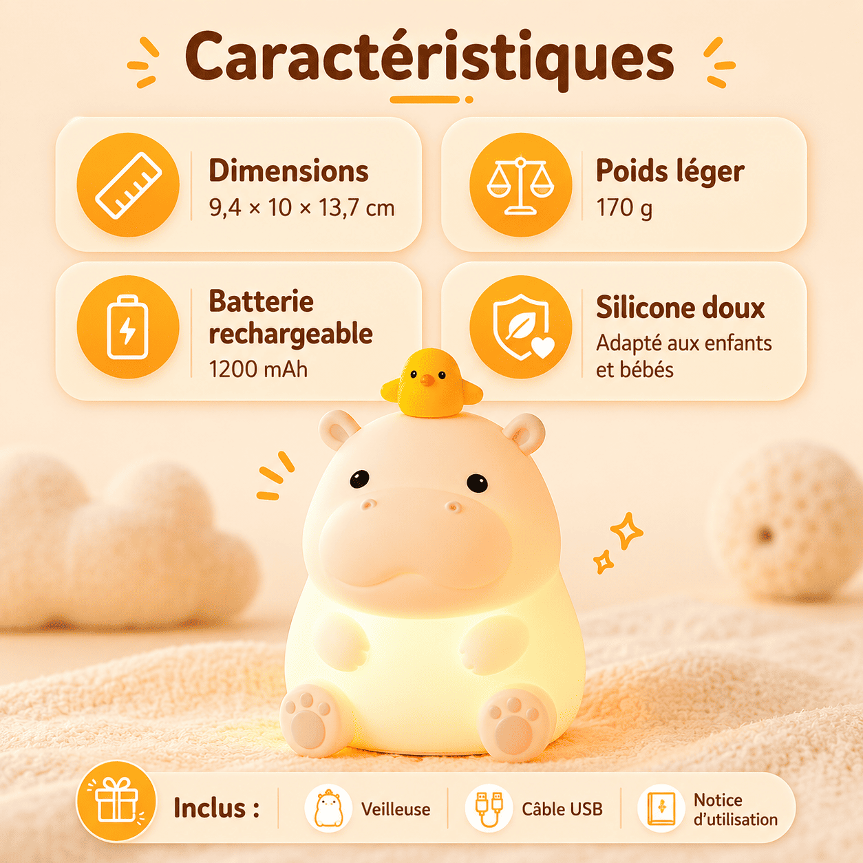 Veilleuse Bébé Hippopotame