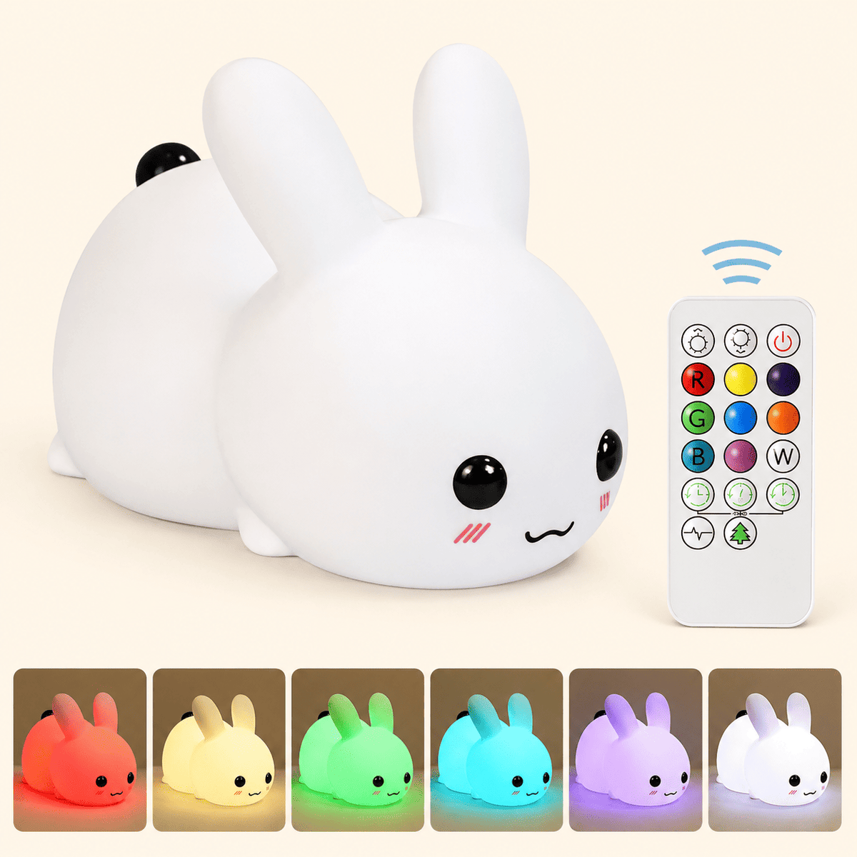 Veilleuse bébé lapin avec sa télécommande et plusieurs couleurs - mylumiz.com