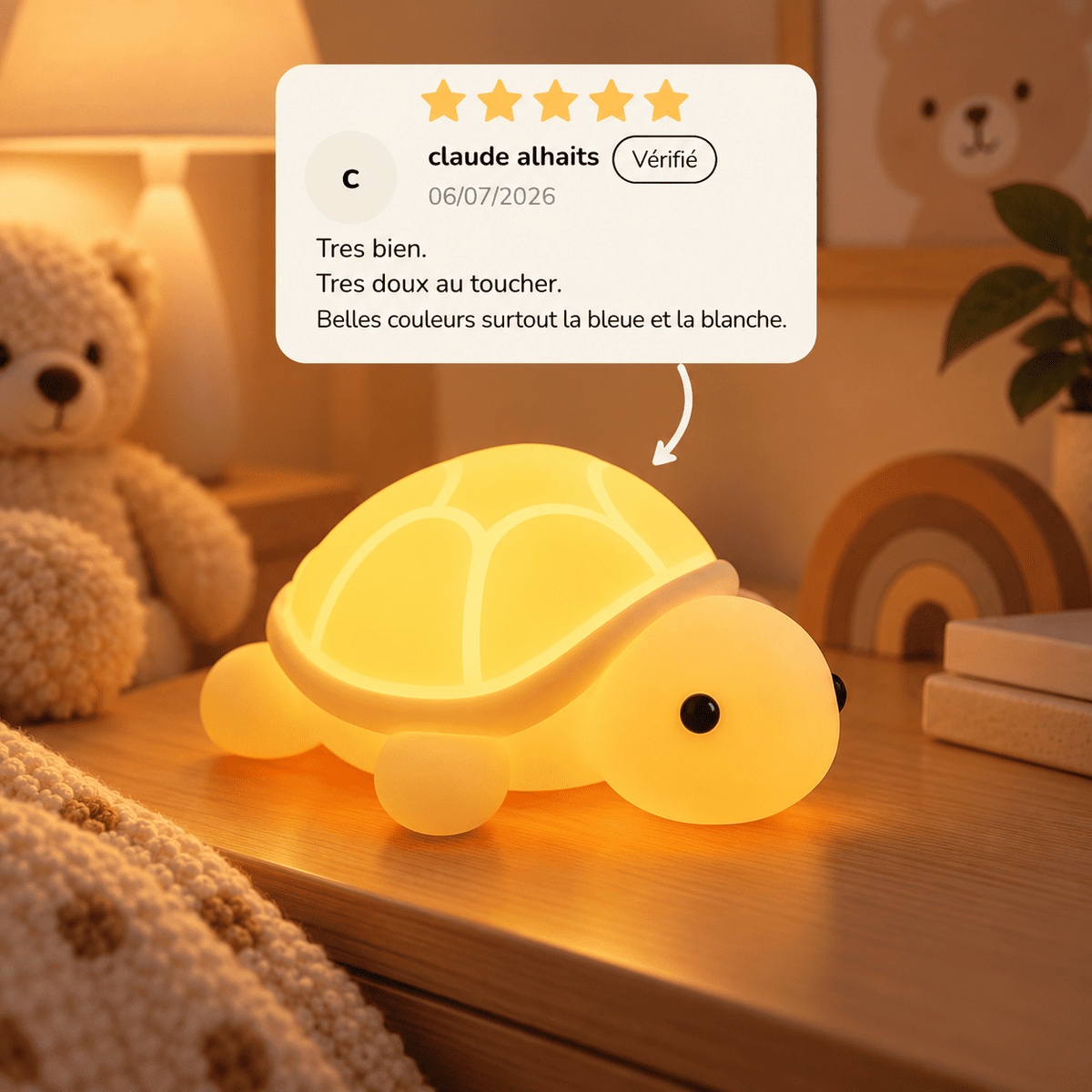 Veilleuse bébé tortue avec un avis client 