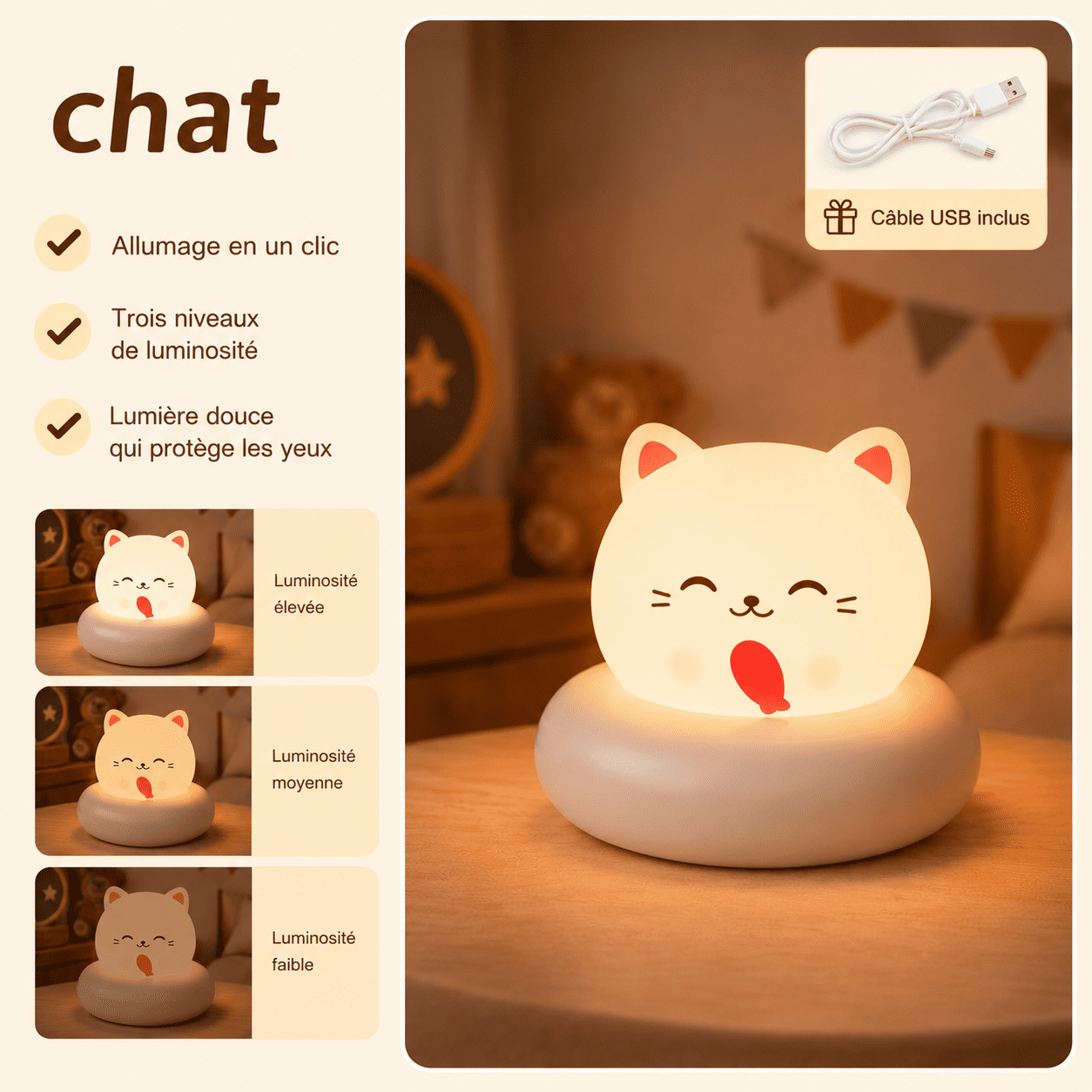 Veilleuse Chat Kawaii
