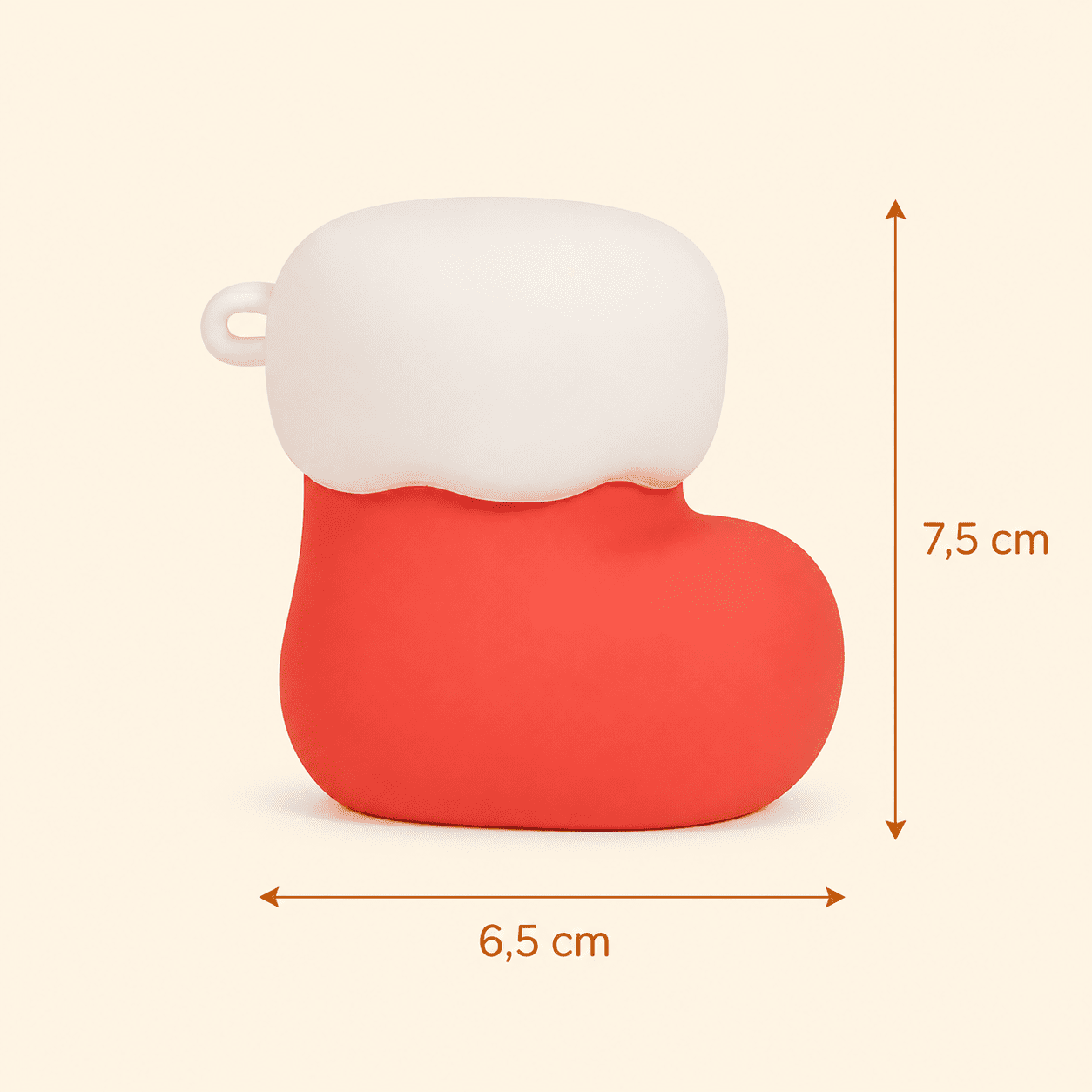 Dimensions de la veilleuse chaussette de Noël : 6,5 cm de large et 7,5 cm de haut