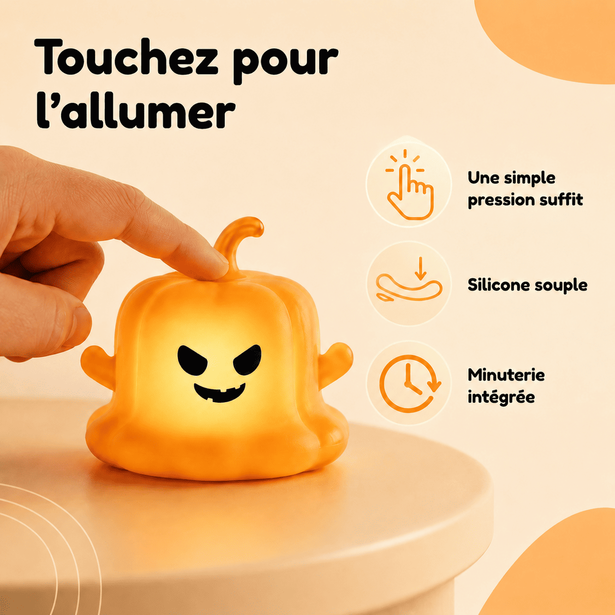 Commande tactile et minuterie de la veilleuse citrouille fantôme