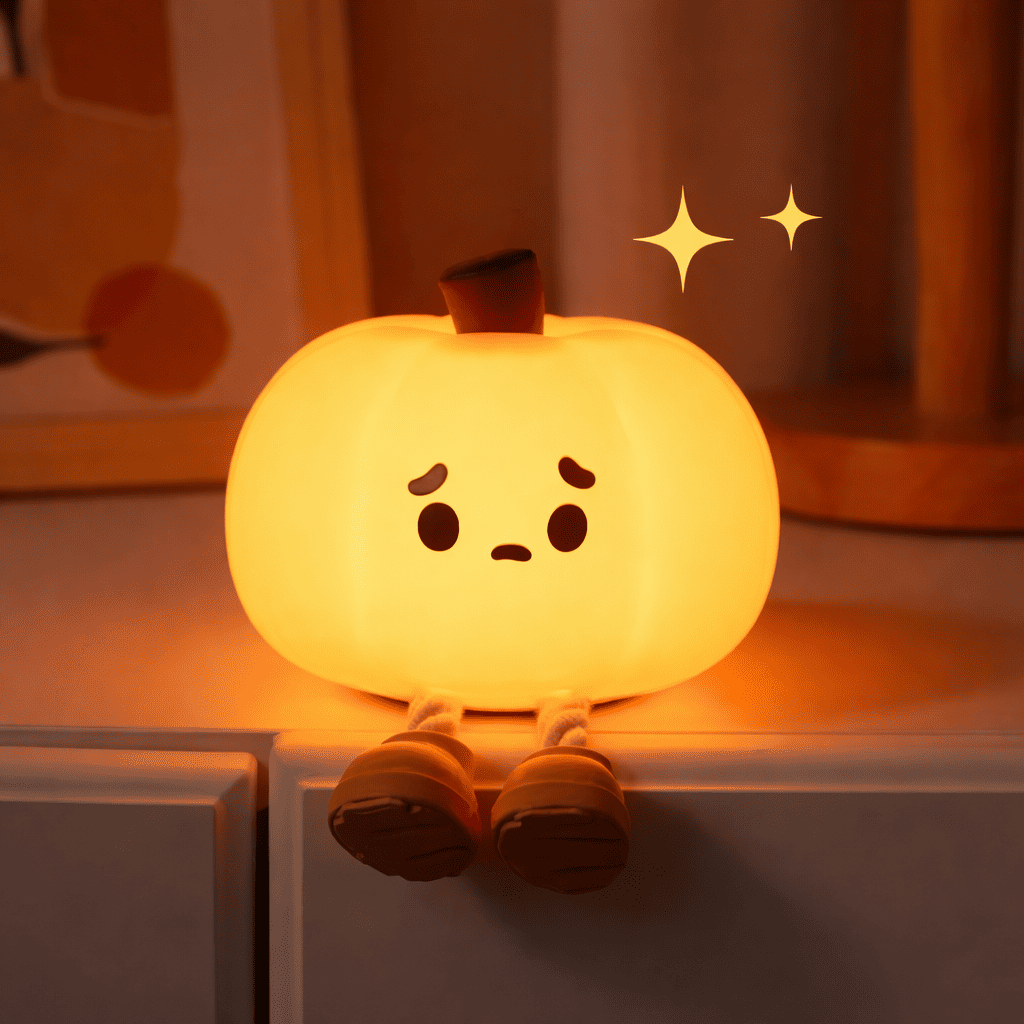 Veilleuse Citrouille d'halloween allumée vue de face