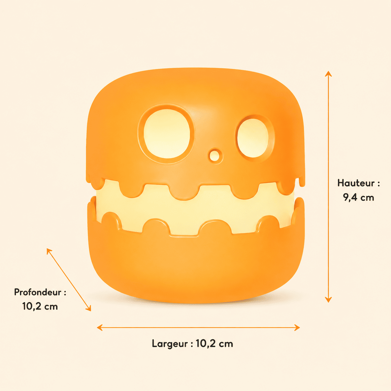 Dimensions de la veilleuse citrouille Halloween : 10,2 × 10,2 × 9,4 cm