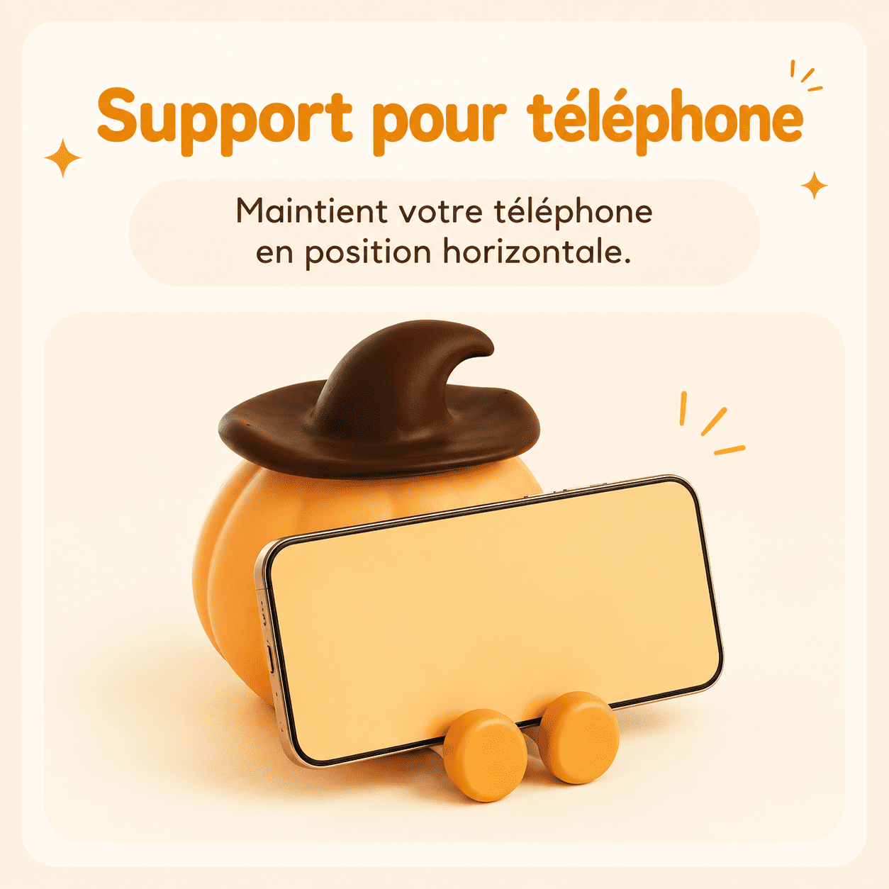 Veilleuse citrouille servant de support horizontal pour téléphone