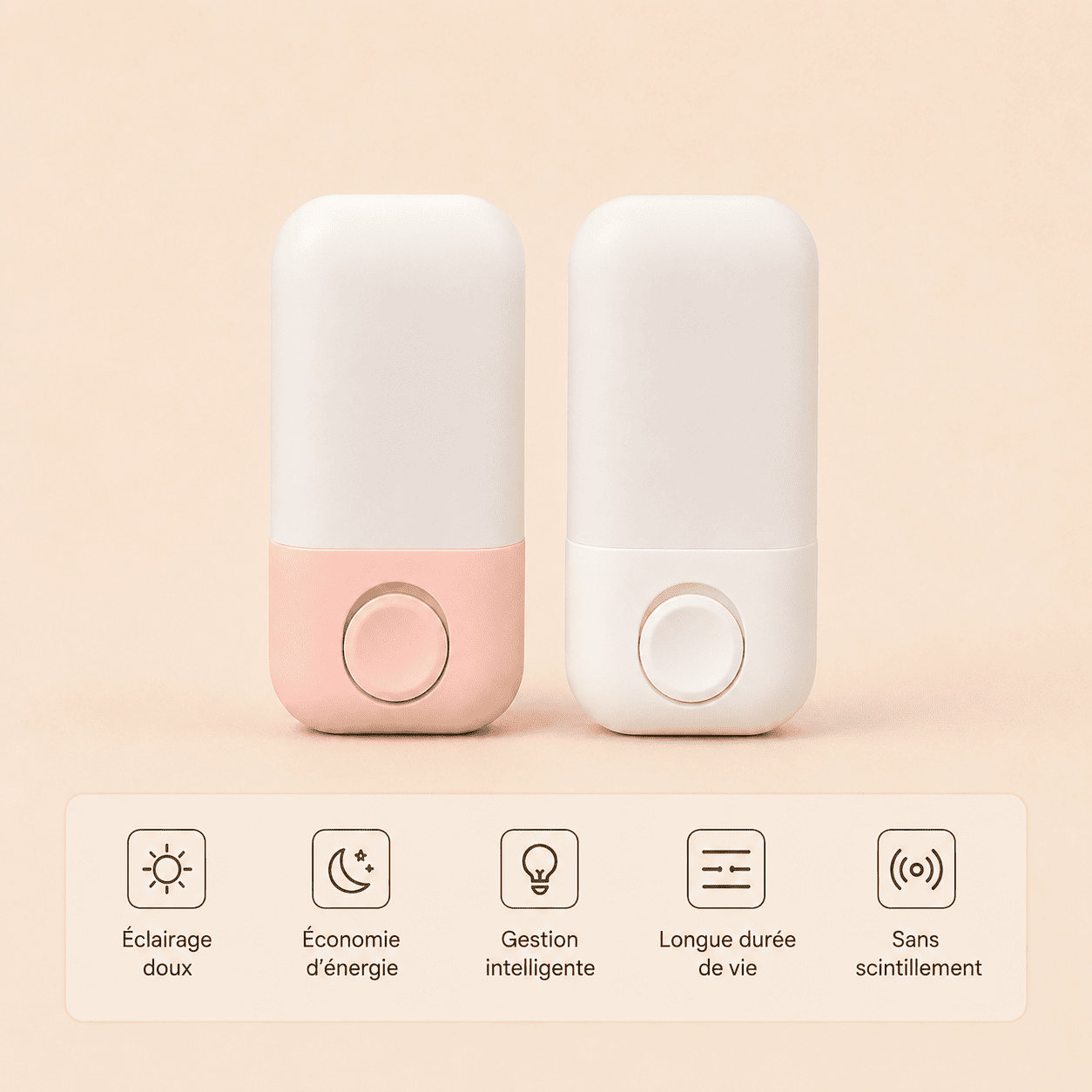 Veilleuse de nuit sur prise rose et blanc longue durée, éclairage doux - mylumiz.com