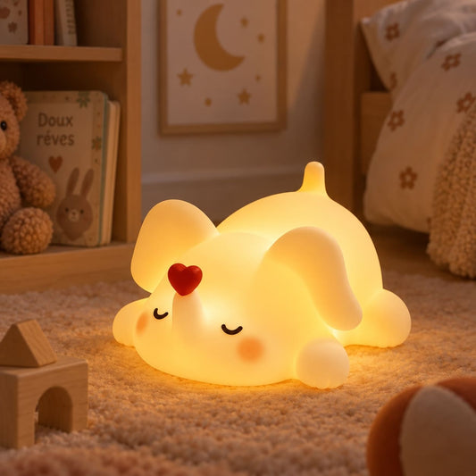 Veilleuse éléphant LED dans une chambre d'enfant posé sur le sol 