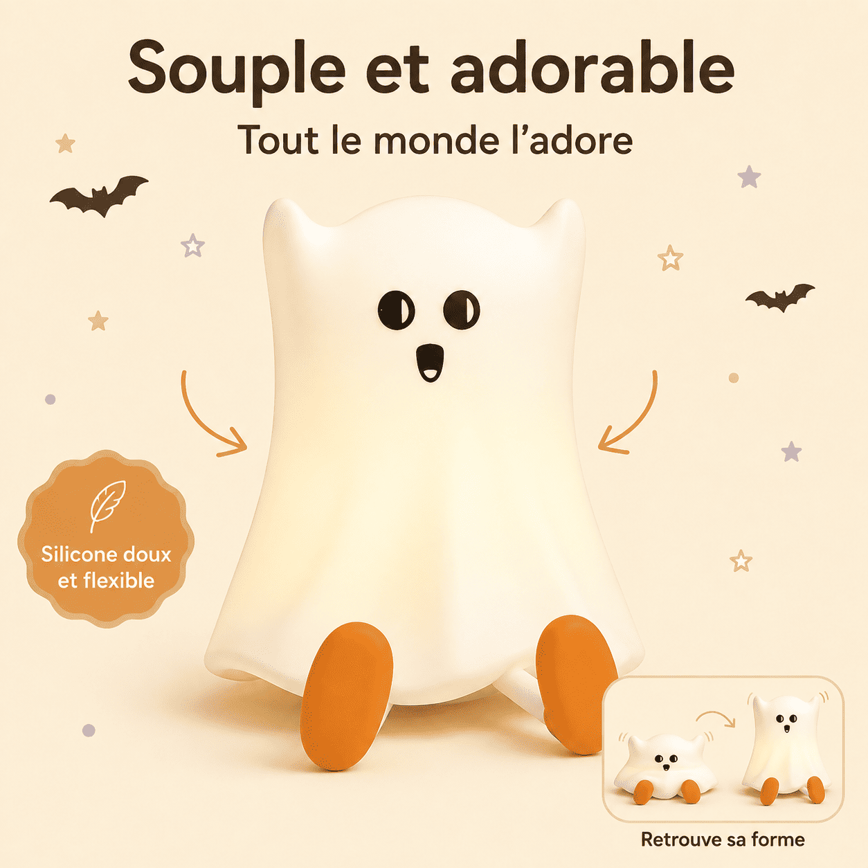 Petite veilleuse fantôme en silicone doux et flexible