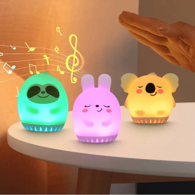 Veilleuses lapin, koala et paresseux diffusant une lumière multicolore
