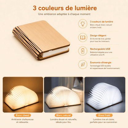 Veilleuse Livre avec 3 couleurs de lumière : blanc chaud, blanc naturel et blanc froid
