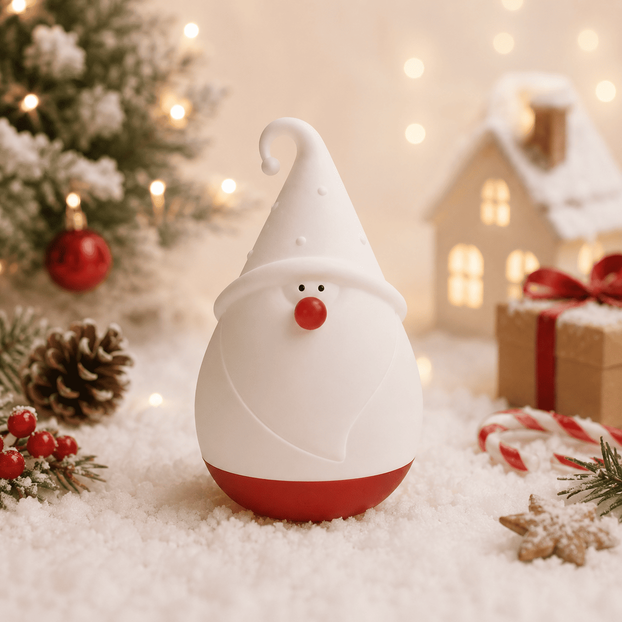 Veilleuse lutin dans un décor de noël 