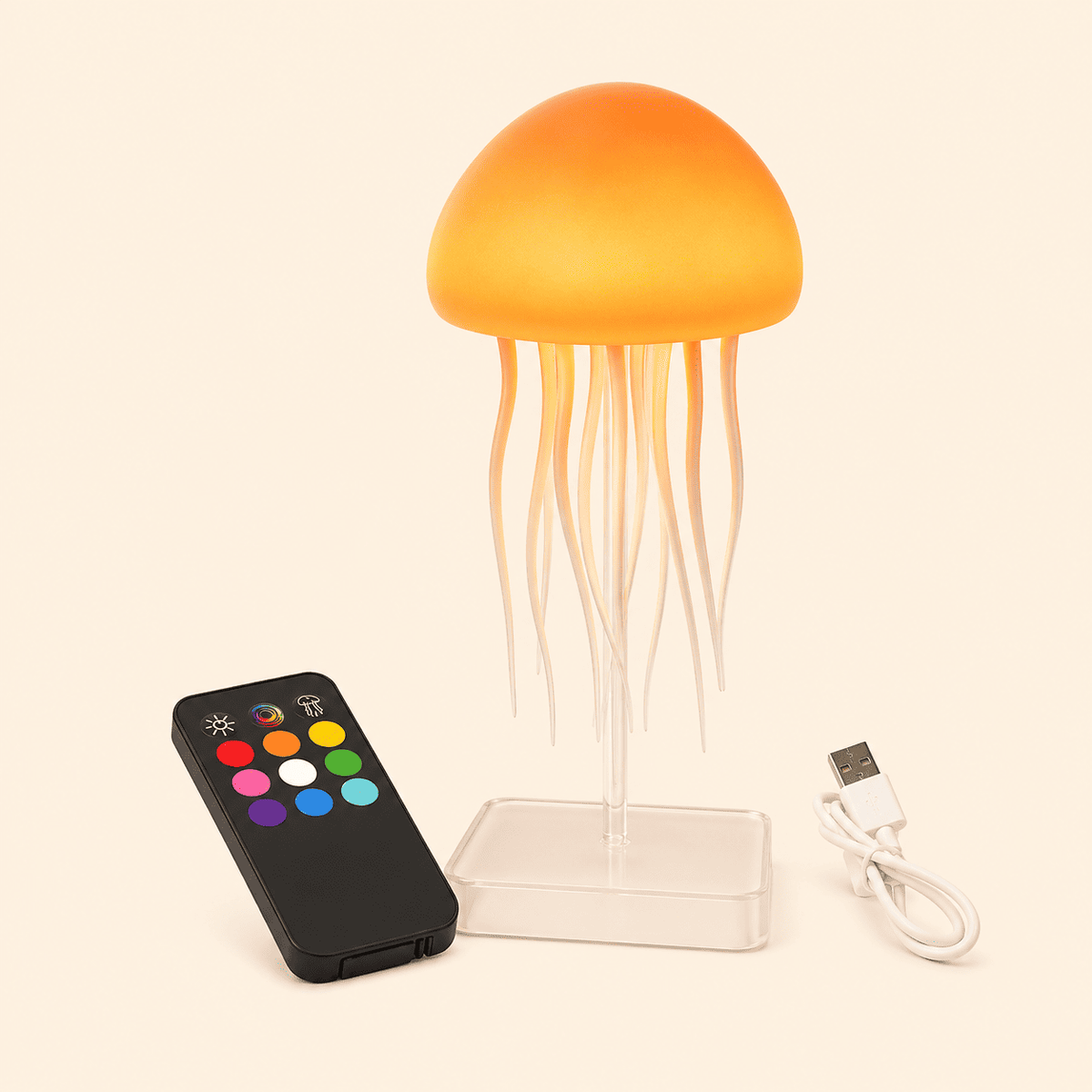Veilleuse méduse avec la télécommande et le câble USB
