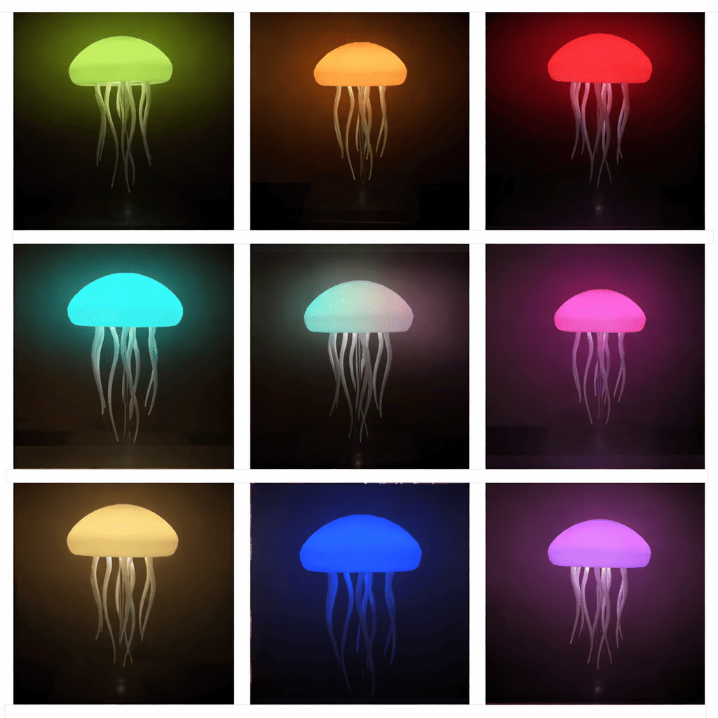 Veilleuse Méduse et les différentes couleurs de lumière qu'elle produit