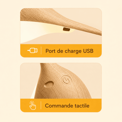 veilleuse oiseau avec recharge USB et ses commandes tactiles