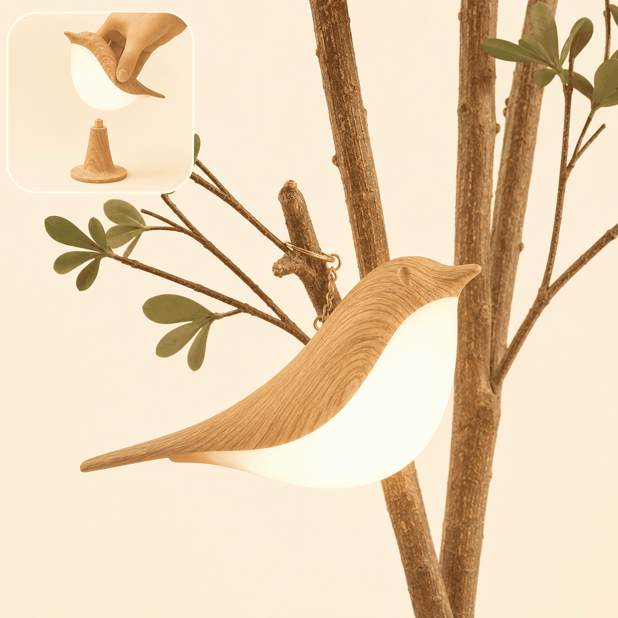 Veilleuse oiseau avec son support et son attache pour l'accrocher d'importe où - mylumiz.com