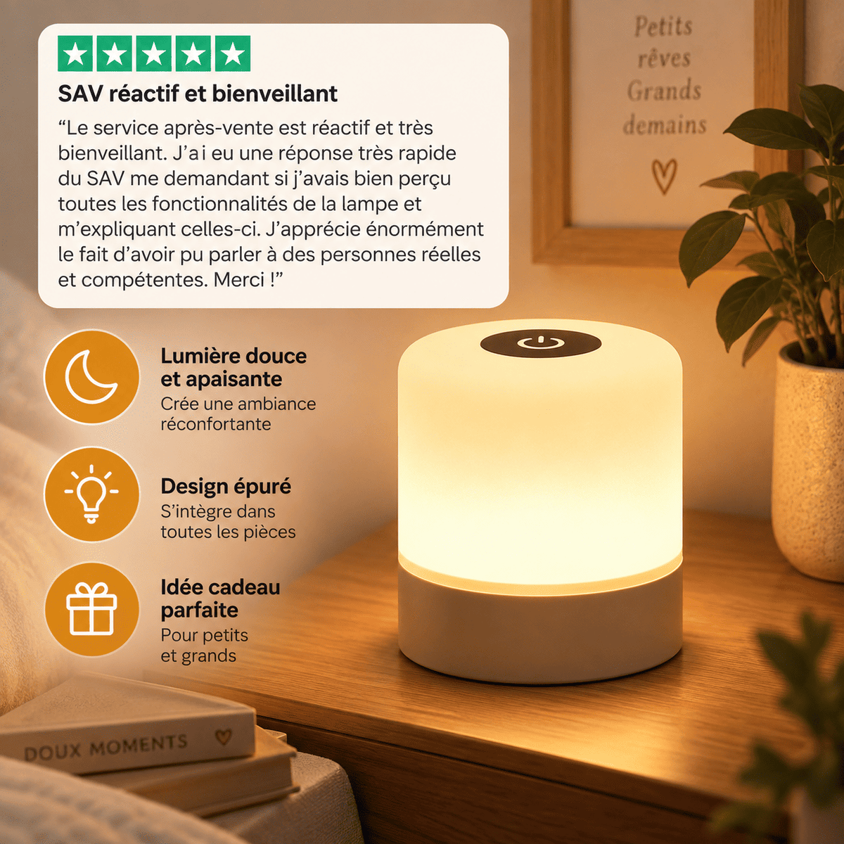 Veilleuse pour allaiter avec un avis client et des informations sur le produit