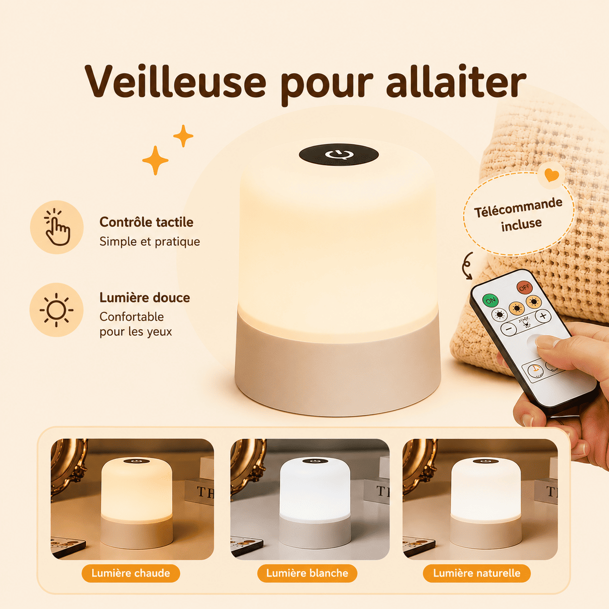 veilleuse pour allaiter télécommande et lumière douce - mylumiz.com