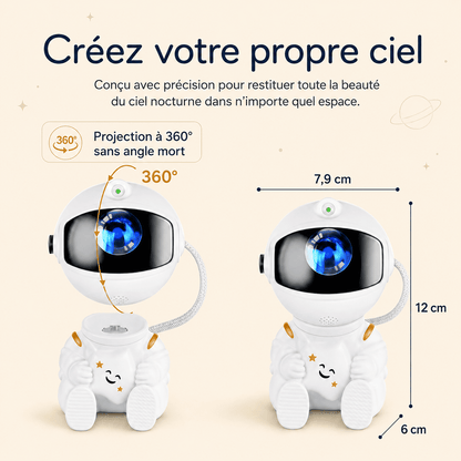 Veilleuse projecteur LED astronaute taille et angle de projection - mylumiz.com