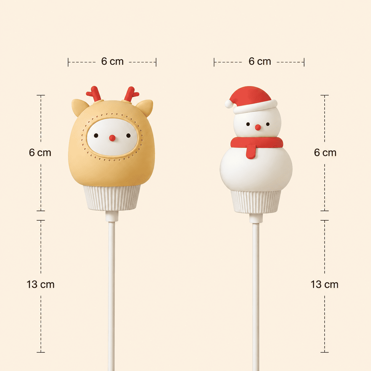 Veilleuse USB bonhomme de neige et renne avec dimensions : 6X6 et 13 cm