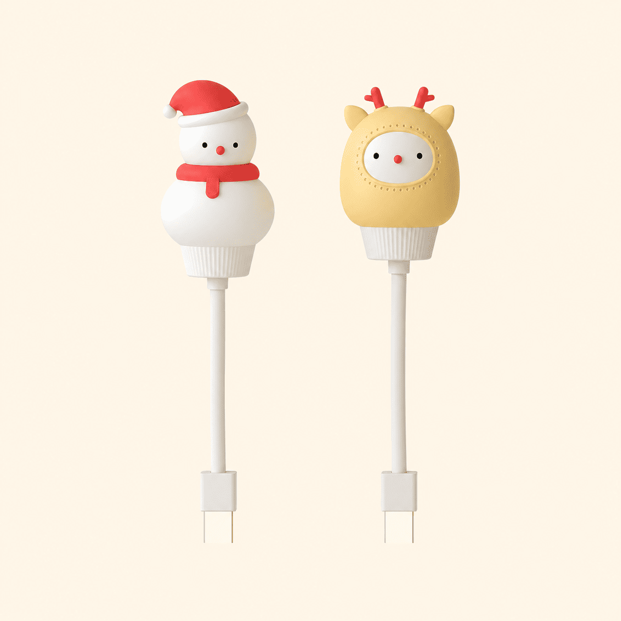 veilleuse usb bonhomme de neige et renne sur fond beige