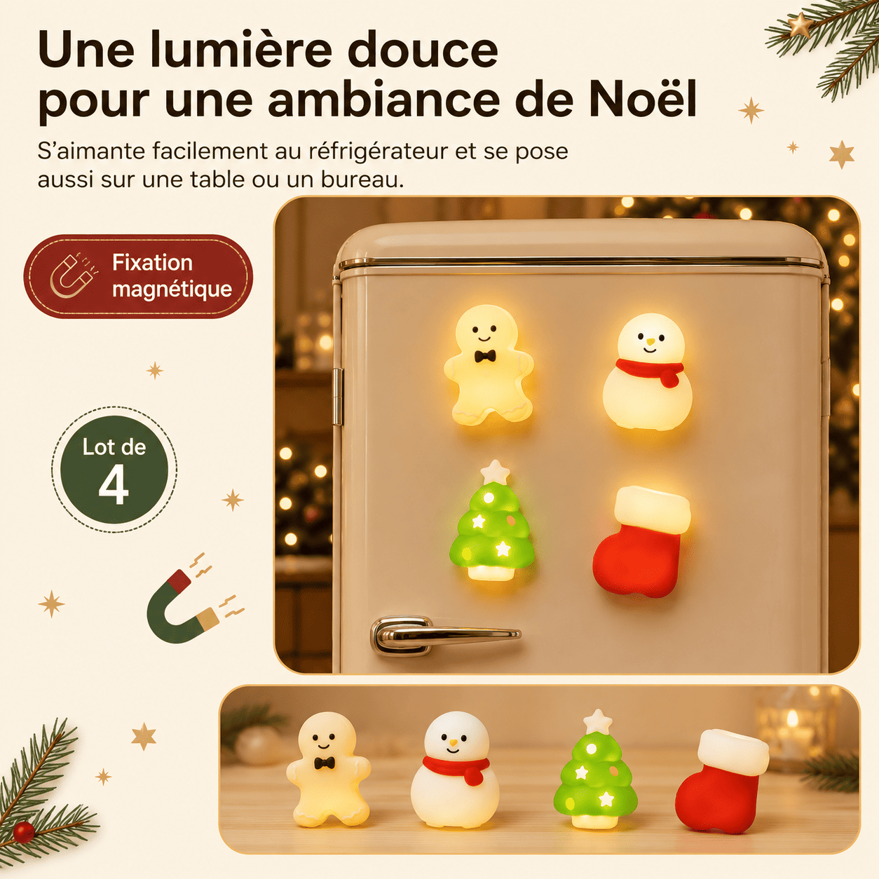 Veilleuses de Noël avec fixation magnétique sur réfrigérateur
