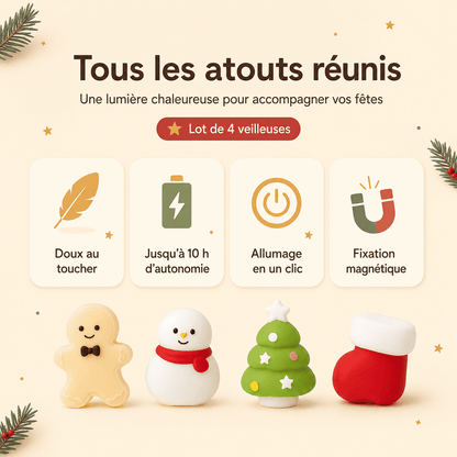 Caractéristiques du lot de quatre veilleuses magnétiques de Noël