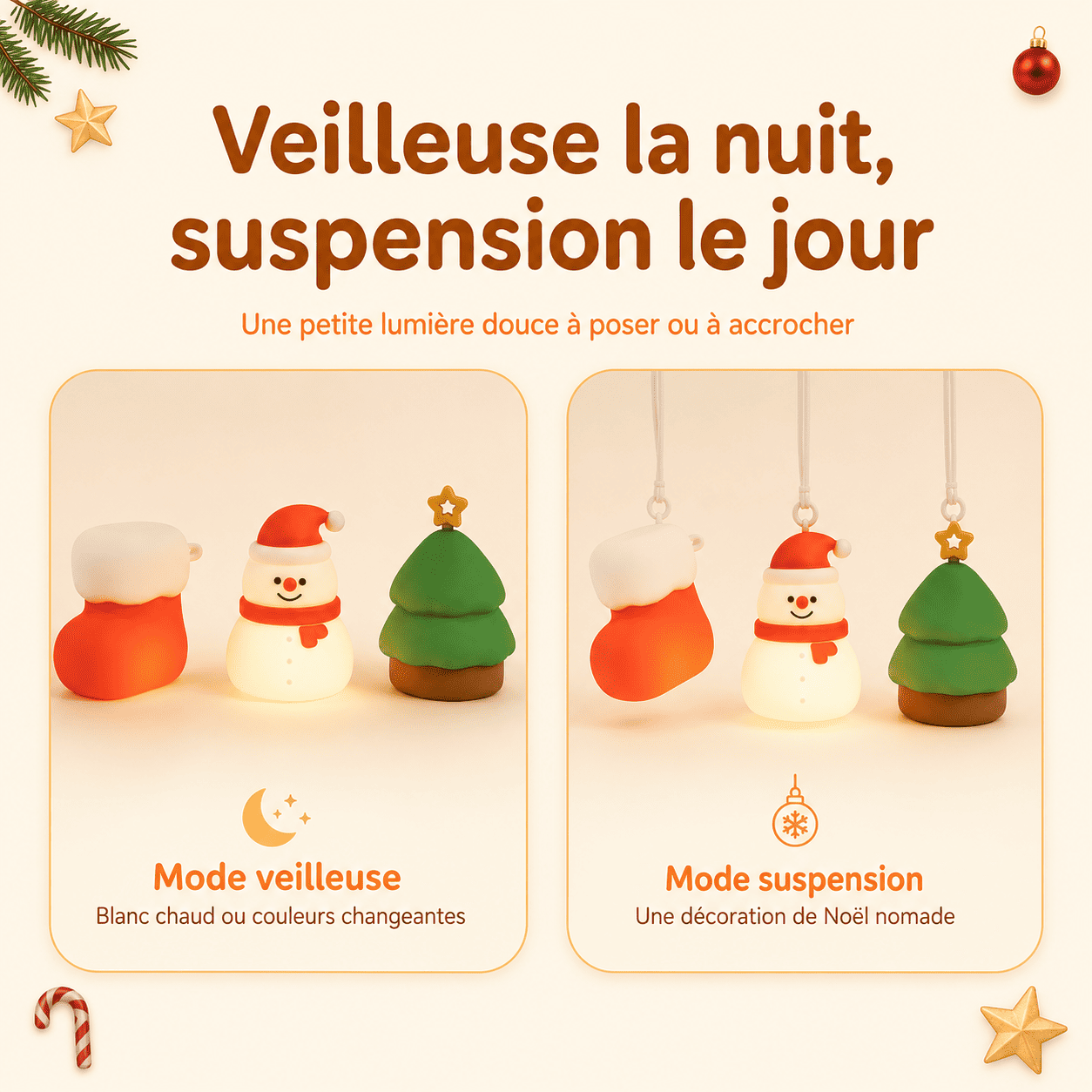 Mini veilleuses de Noël à poser la nuit ou à suspendre comme décoration