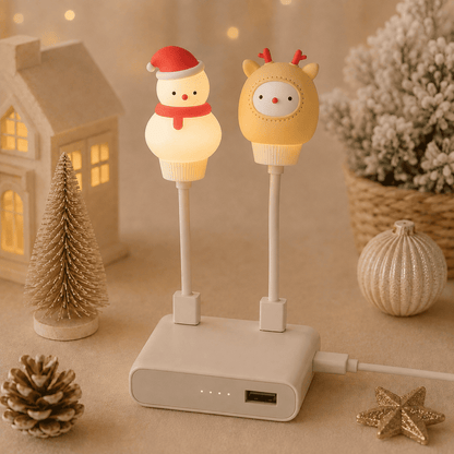 Veilleuse USB bonhomme de neige et renne dans un décor de noël